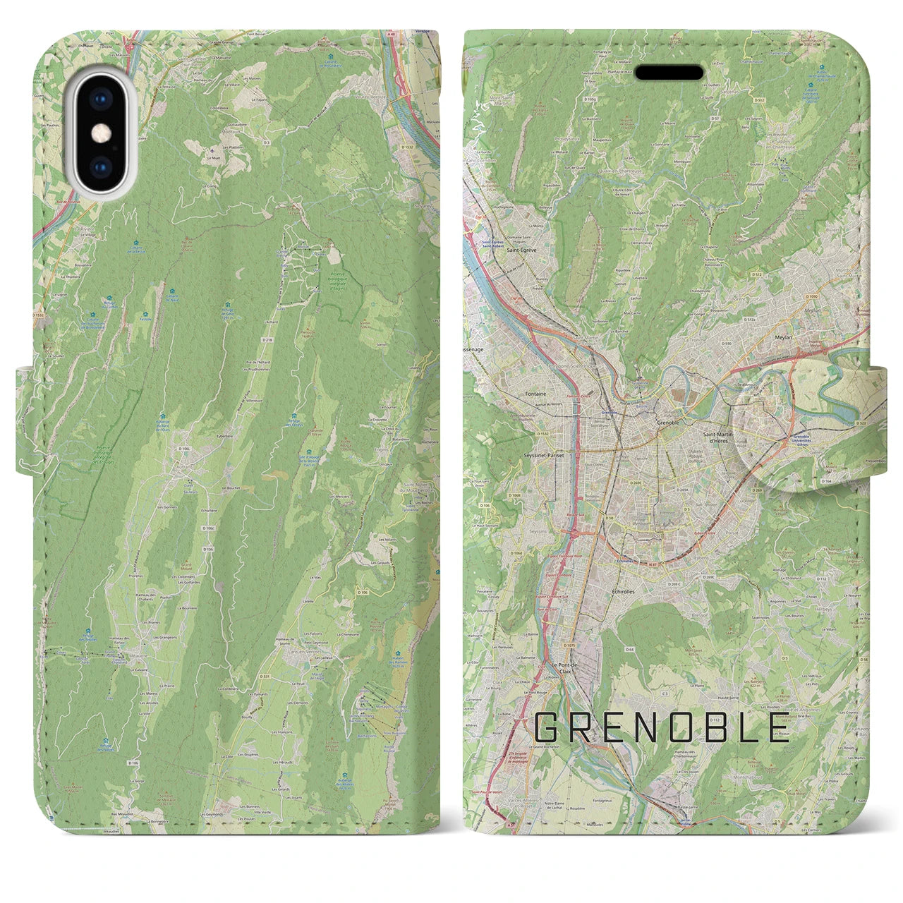 【グルノーブル(フランス)】地図柄iPhoneケース(手帳タイプ)ナチュラル・iPhone XS Max 用