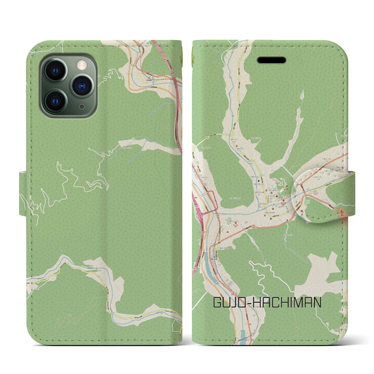 【郡上八幡(岐阜県)】地図柄iPhoneケース(手帳タイプ)ナチュラル・iPhone 11 Pro 用