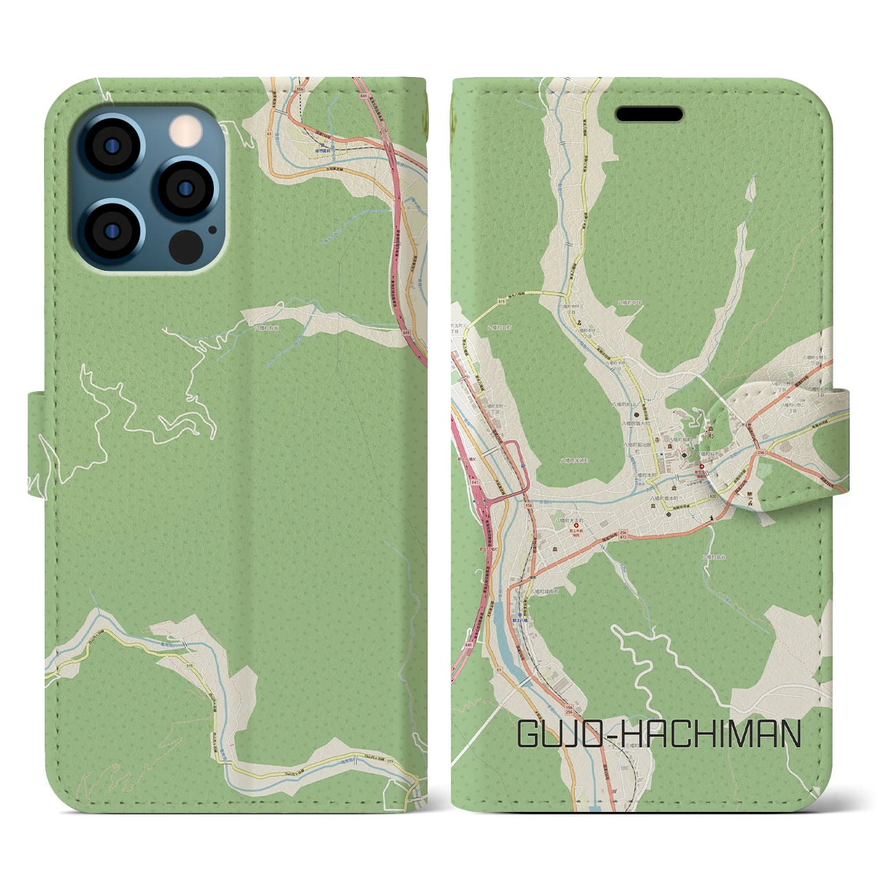 【郡上八幡(岐阜県)】地図柄iPhoneケース(手帳タイプ)ナチュラル・iPhone 12 / 12 Pro 用