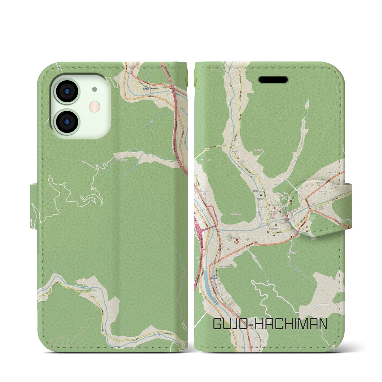 【郡上八幡(岐阜県)】地図柄iPhoneケース(手帳タイプ)ナチュラル・iPhone 12 mini 用