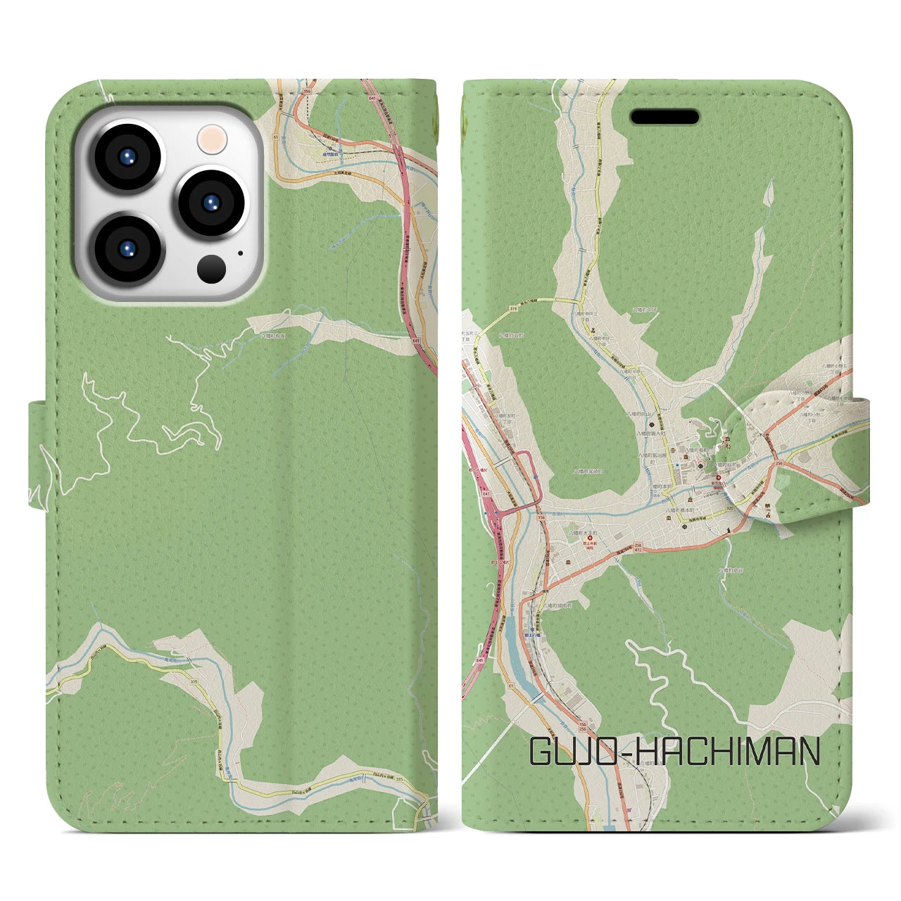 【郡上八幡(岐阜県)】地図柄iPhoneケース(手帳タイプ)ナチュラル・iPhone 13 Pro 用