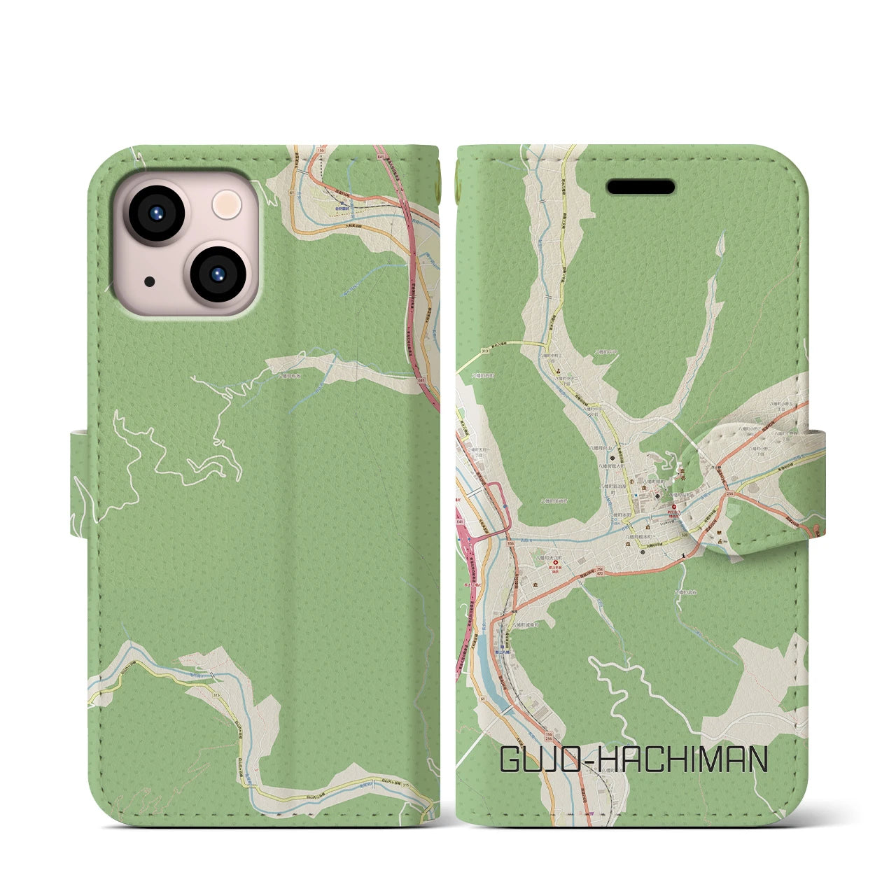 【郡上八幡(岐阜県)】地図柄iPhoneケース(手帳タイプ)ナチュラル・iPhone 13 mini 用