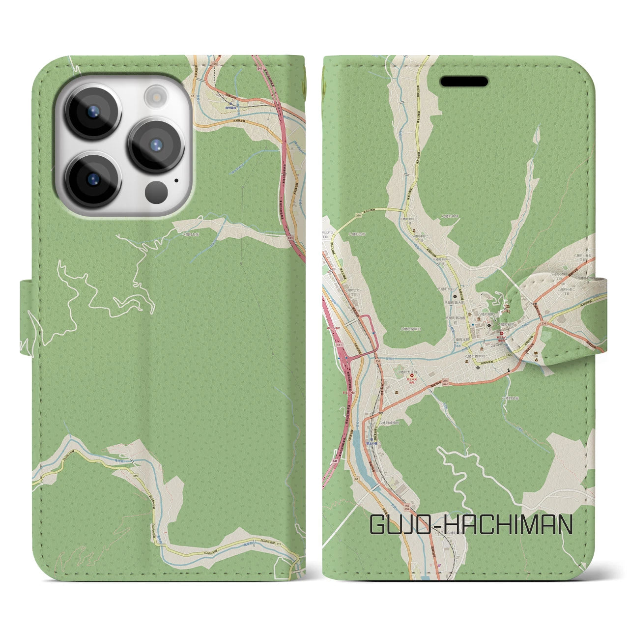 【郡上八幡(岐阜県)】地図柄iPhoneケース(手帳タイプ)ナチュラル・iPhone 14 Pro 用