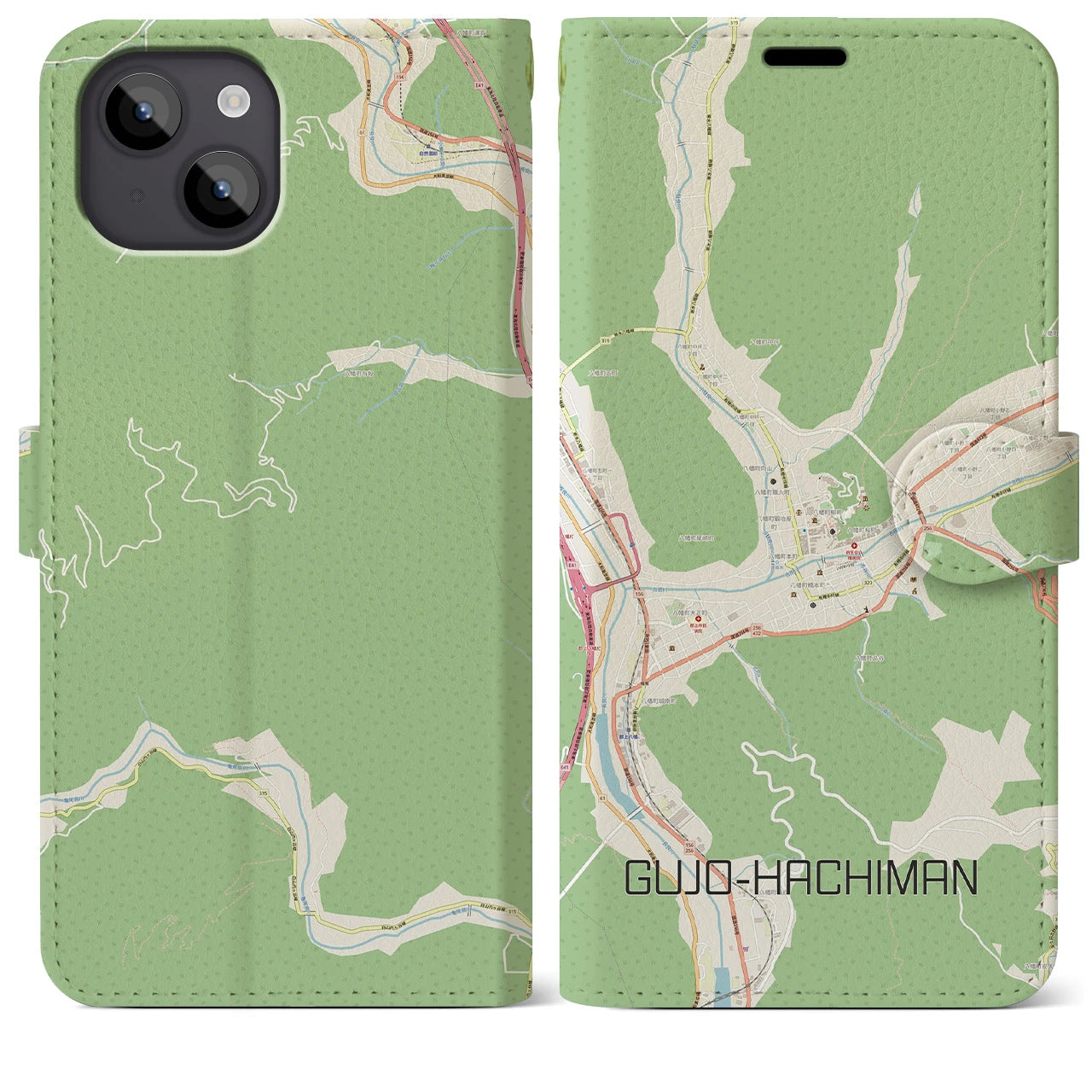 【郡上八幡(岐阜県)】地図柄iPhoneケース(手帳タイプ)ナチュラル・iPhone 14 Plus 用