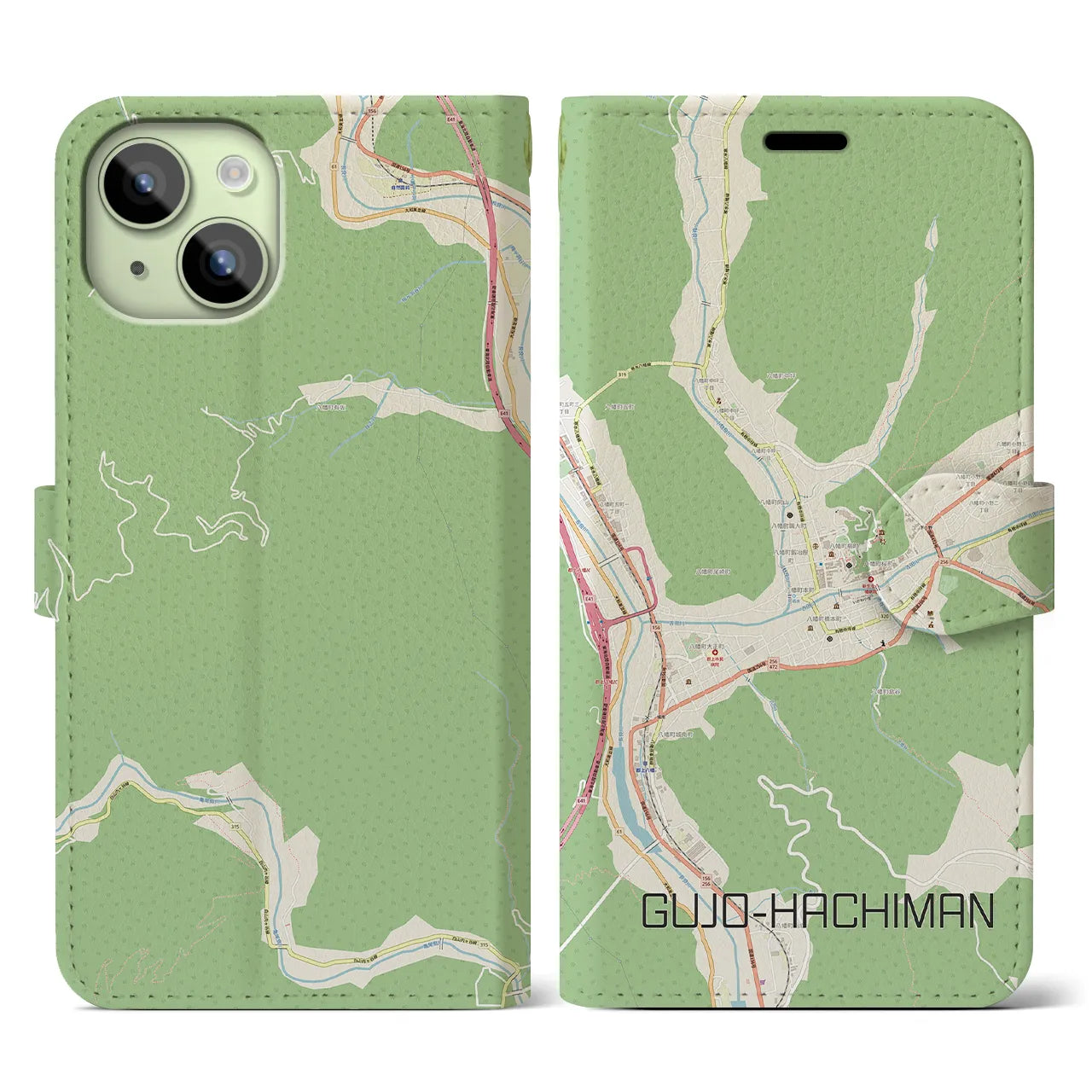 【郡上八幡(岐阜県)】地図柄iPhoneケース(手帳タイプ)ナチュラル・iPhone 15 用