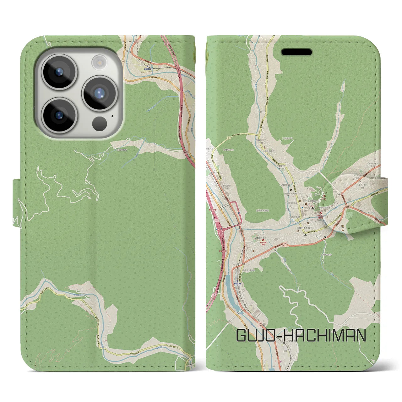 【郡上八幡(岐阜県)】地図柄iPhoneケース(手帳タイプ)ナチュラル・iPhone 15 Pro 用