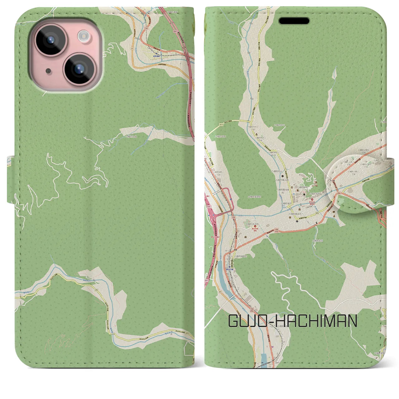 【郡上八幡(岐阜県)】地図柄iPhoneケース(手帳タイプ)ナチュラル・iPhone 15 Plus 用