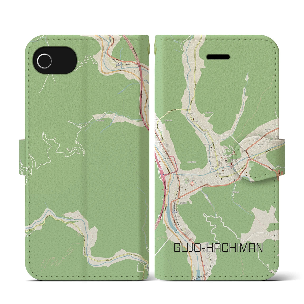 【郡上八幡(岐阜県)】地図柄iPhoneケース(手帳タイプ)ナチュラル・iPhone SE(第3 / 第2世代) / 8 / 7 / 6s / 6 用