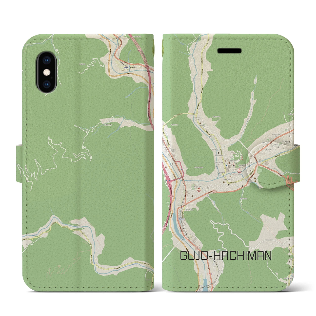 【郡上八幡(岐阜県)】地図柄iPhoneケース(手帳タイプ)ナチュラル・iPhone XS / X 用