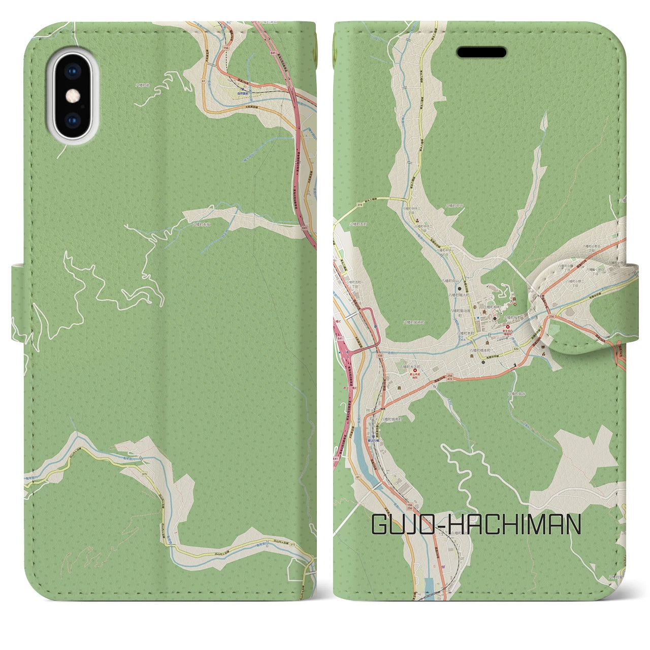 【郡上八幡(岐阜県)】地図柄iPhoneケース(手帳タイプ)ナチュラル・iPhone XS Max 用