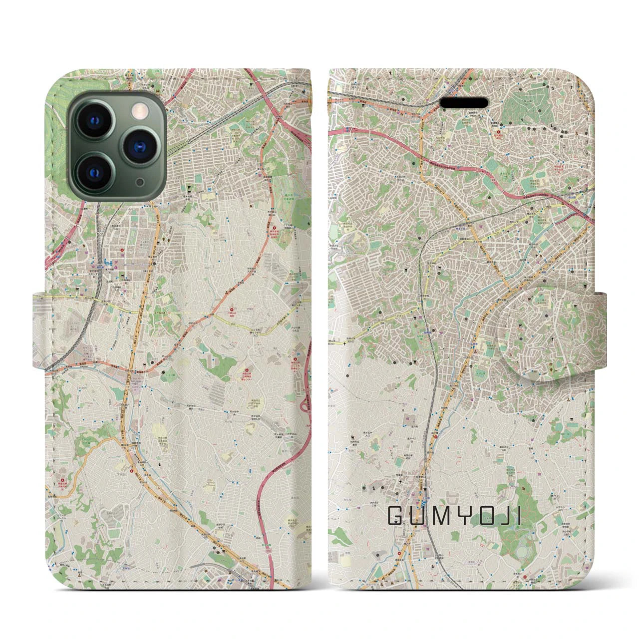 【弘明寺(神奈川県)】地図柄iPhoneケース(手帳タイプ)ナチュラル・iPhone 11 Pro 用