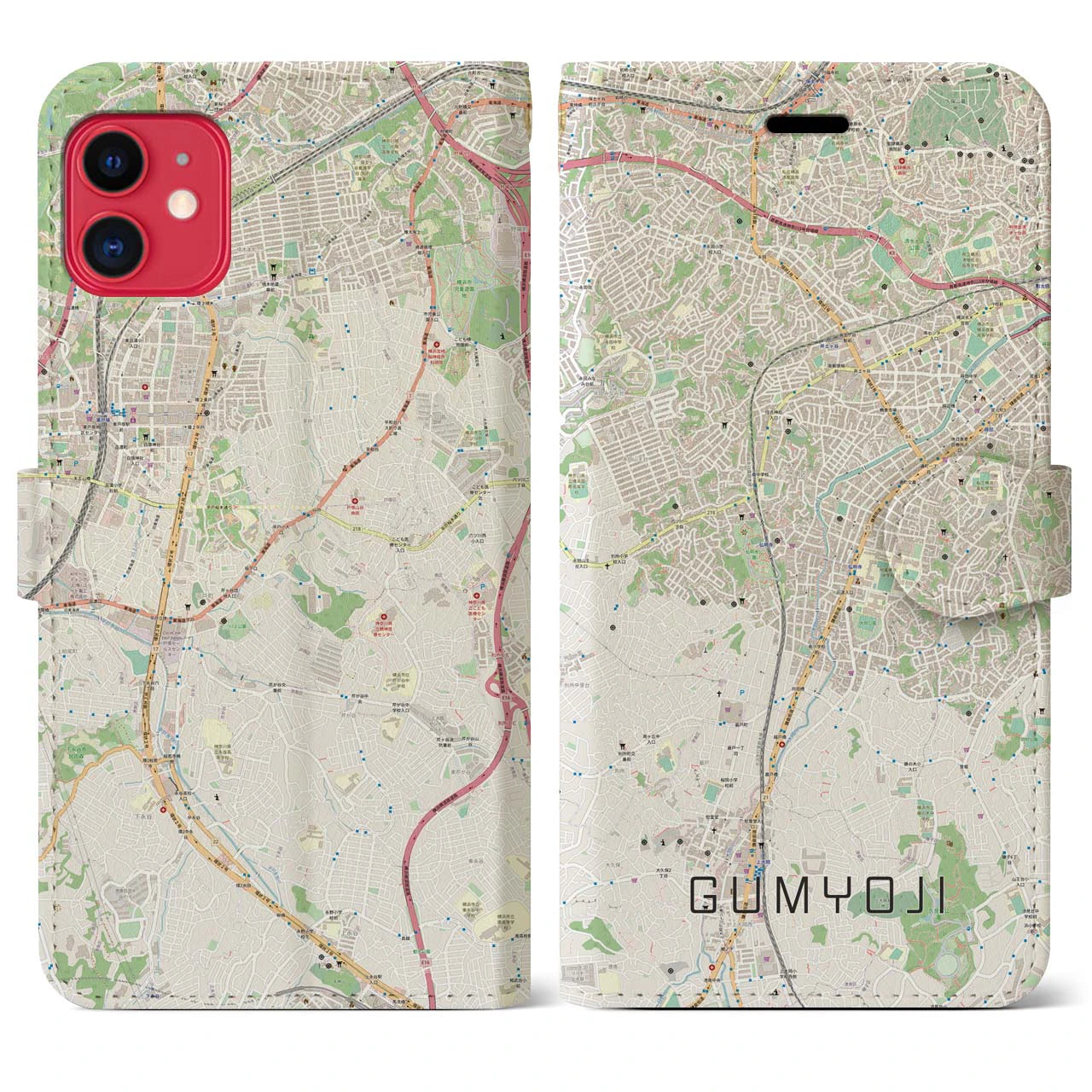 【弘明寺(神奈川県)】地図柄iPhoneケース(手帳タイプ)ナチュラル・iPhone 11 用