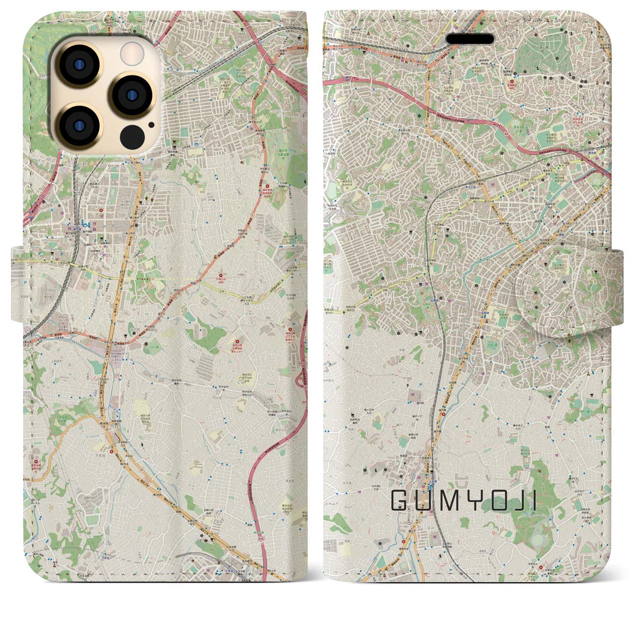 【弘明寺(神奈川県)】地図柄iPhoneケース(手帳タイプ)ナチュラル・iPhone 12 Pro Max 用