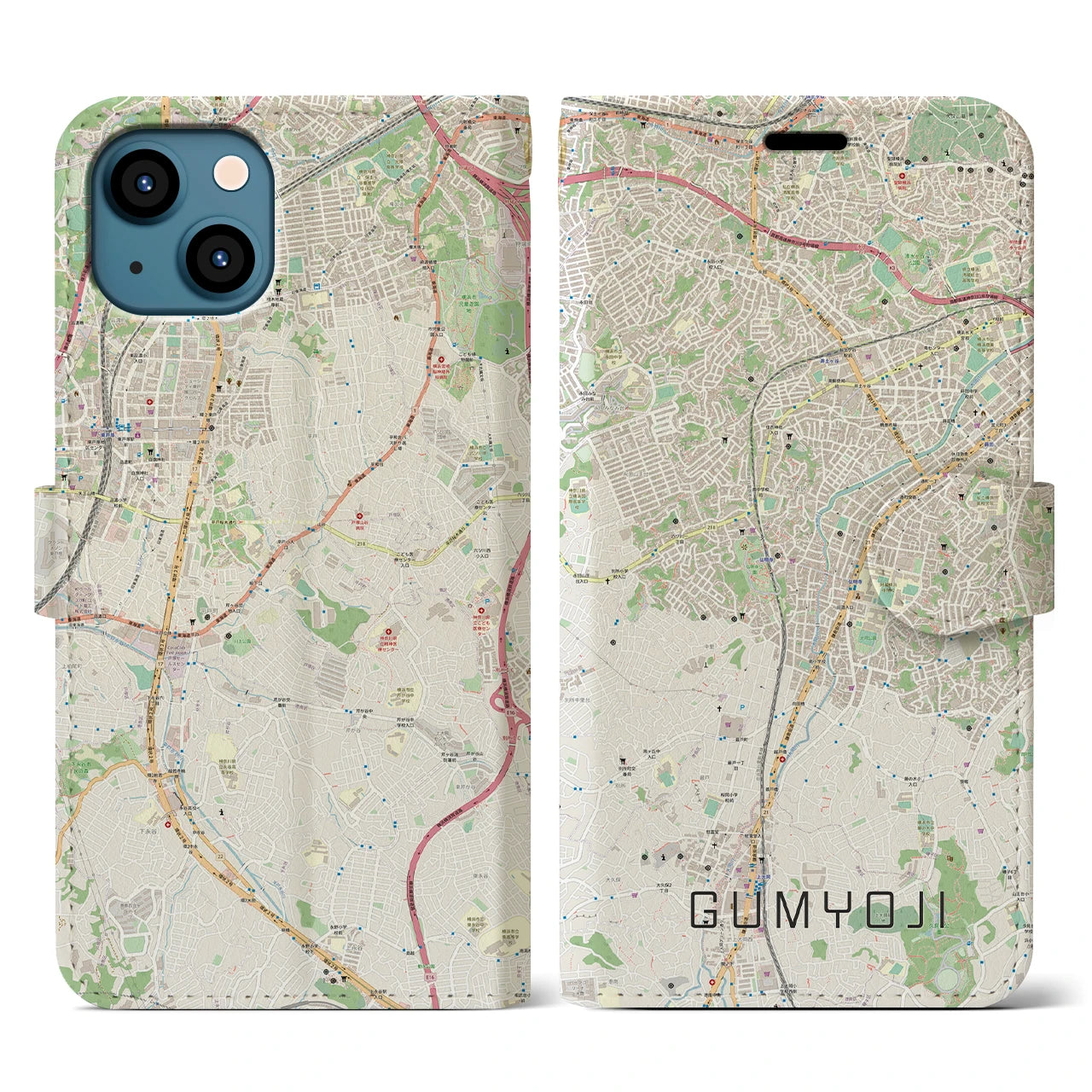 【弘明寺(神奈川県)】地図柄iPhoneケース(手帳タイプ)ナチュラル・iPhone 13 用