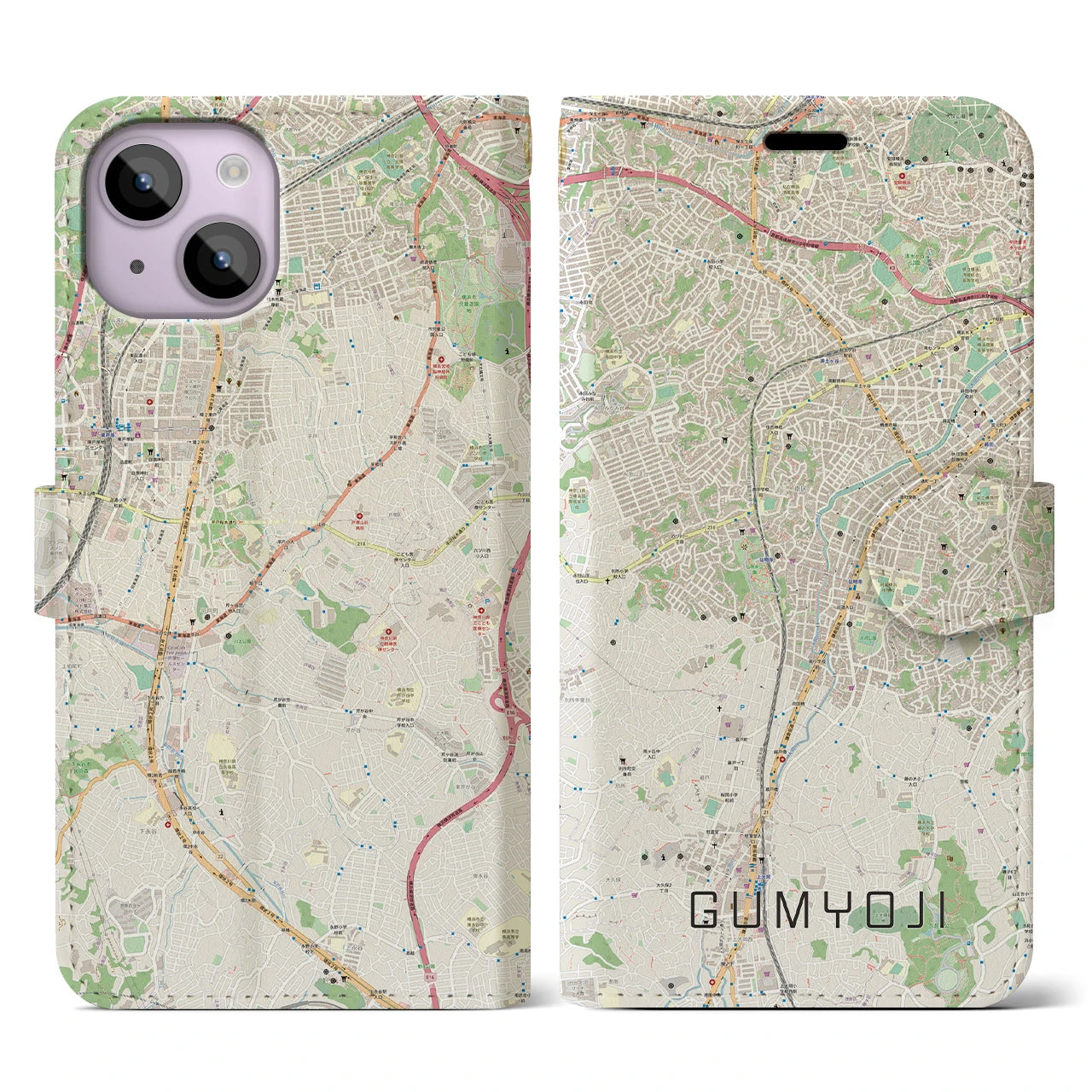【弘明寺(神奈川県)】地図柄iPhoneケース(手帳タイプ)ナチュラル・iPhone 14 用