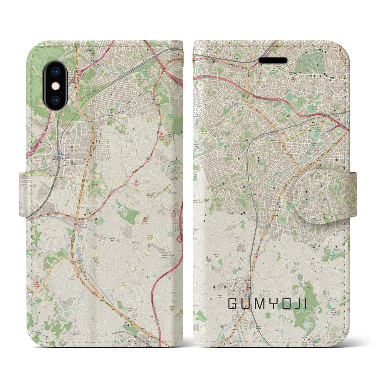 【弘明寺(神奈川県)】地図柄iPhoneケース(手帳タイプ)ナチュラル・iPhone XS / X 用