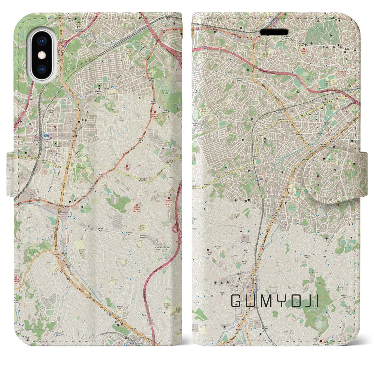 【弘明寺(神奈川県)】地図柄iPhoneケース(手帳タイプ)ナチュラル・iPhone XS Max 用