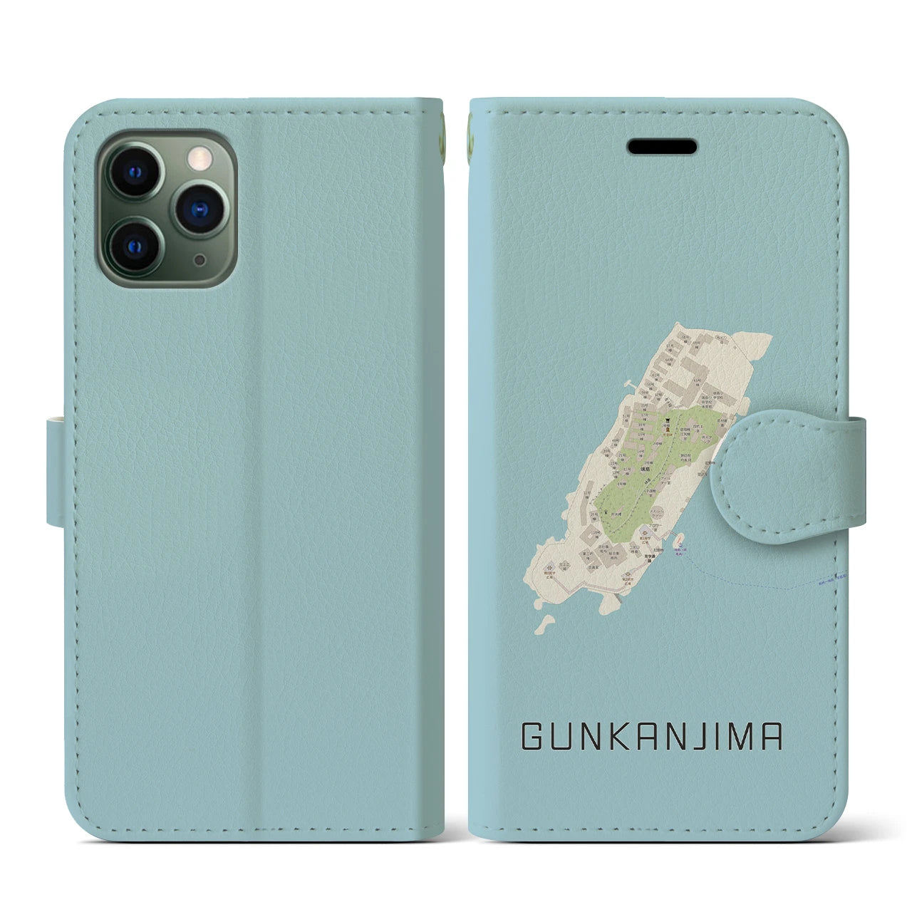 【軍艦島(長崎県)】地図柄iPhoneケース(手帳タイプ)ナチュラル・iPhone 11 Pro 用
