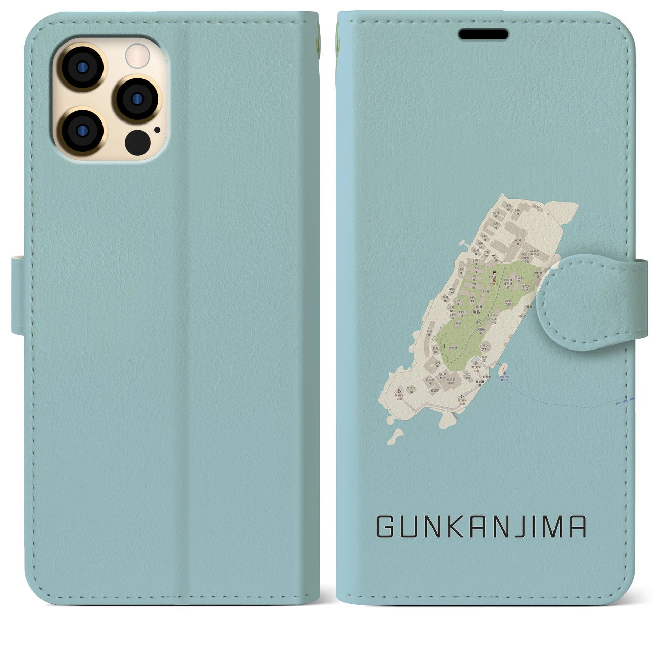【軍艦島(長崎県)】地図柄iPhoneケース(手帳タイプ)ナチュラル・iPhone 12 Pro Max 用