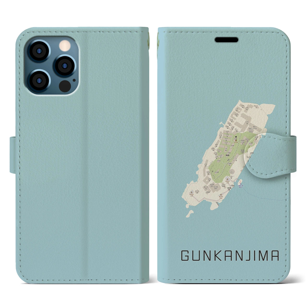 【軍艦島(長崎県)】地図柄iPhoneケース(手帳タイプ)ナチュラル・iPhone 12 / 12 Pro 用