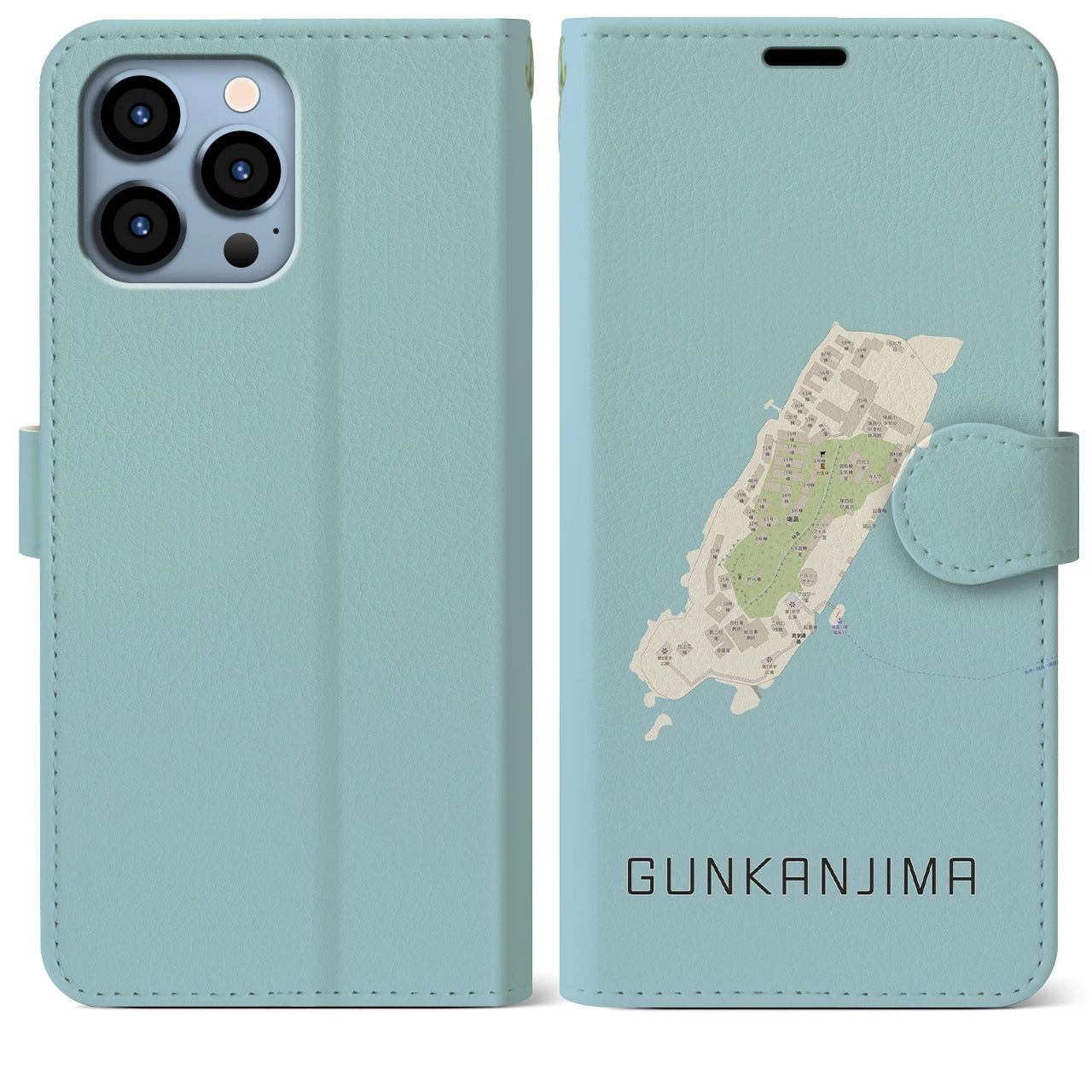 【軍艦島(長崎県)】地図柄iPhoneケース(手帳タイプ)ナチュラル・iPhone 13 Pro Max 用