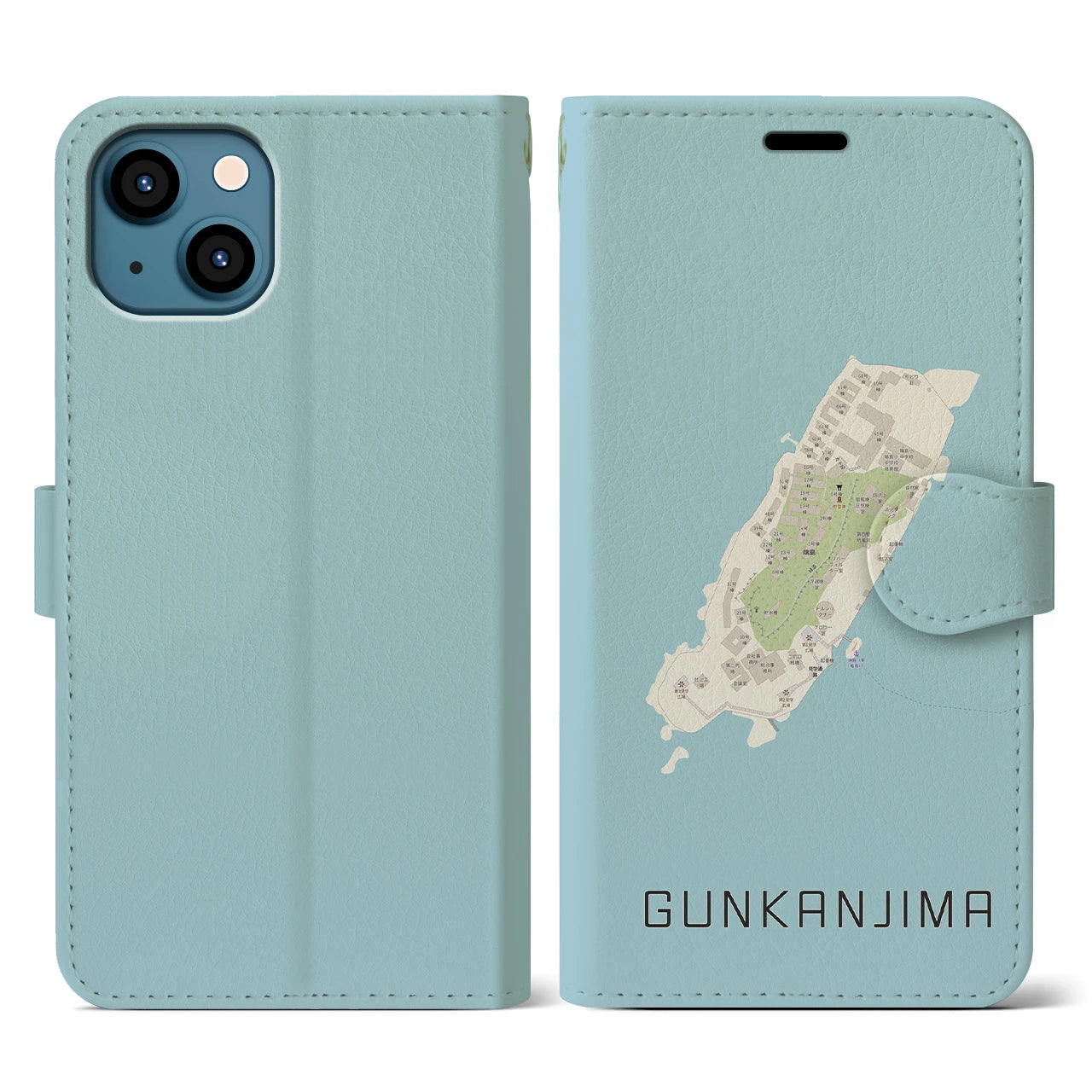 【軍艦島(長崎県)】地図柄iPhoneケース(手帳タイプ)ナチュラル・iPhone 13 用