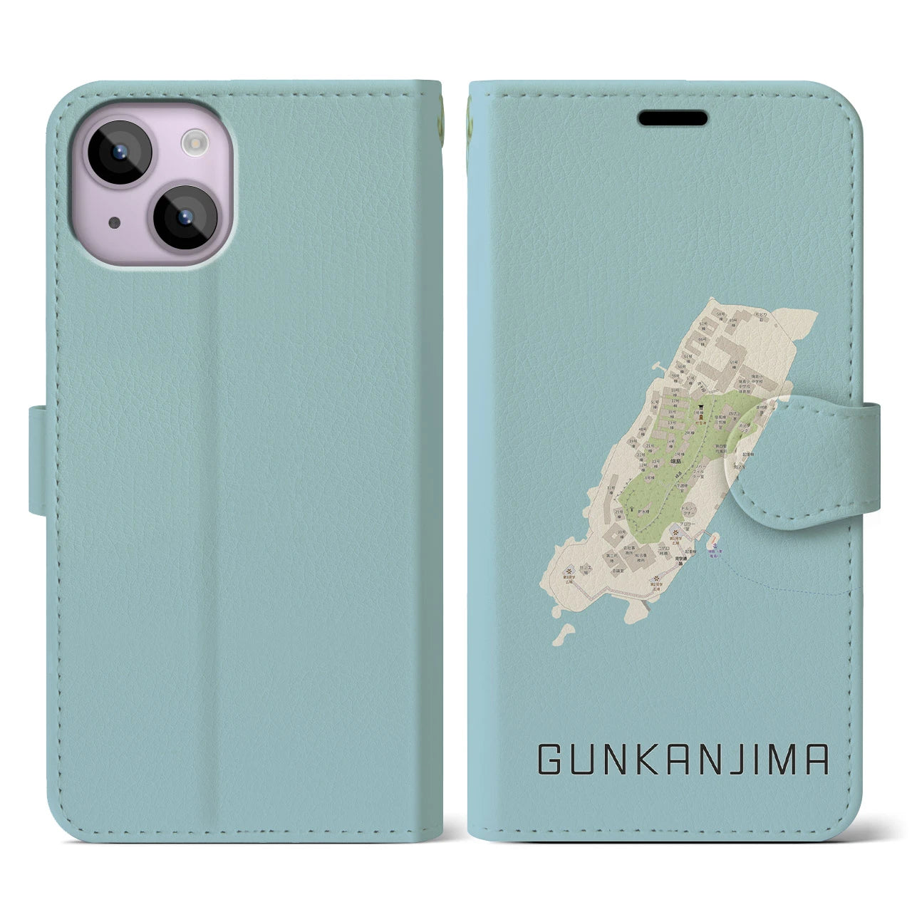 【軍艦島(長崎県)】地図柄iPhoneケース(手帳タイプ)ナチュラル・iPhone 14 用