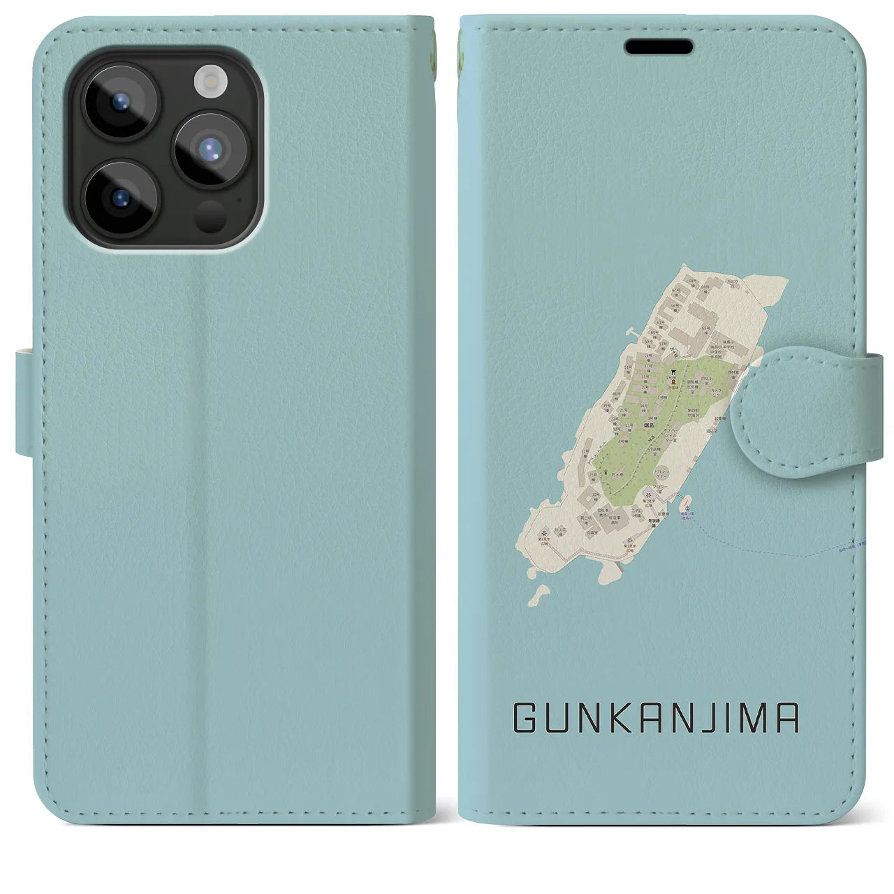 【軍艦島(長崎県)】地図柄iPhoneケース(手帳タイプ)ナチュラル・iPhone 15 Pro Max 用