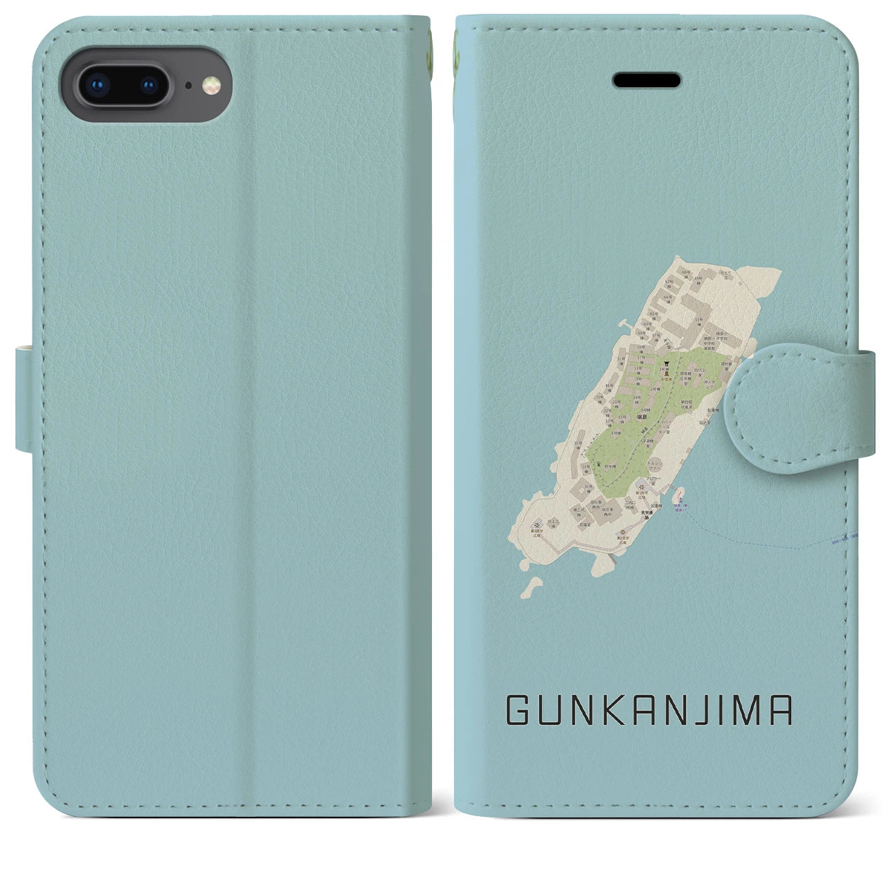 【軍艦島(長崎県)】地図柄iPhoneケース(手帳タイプ)ナチュラル・iPhone 8Plus /7Plus / 6sPlus / 6Plus 用