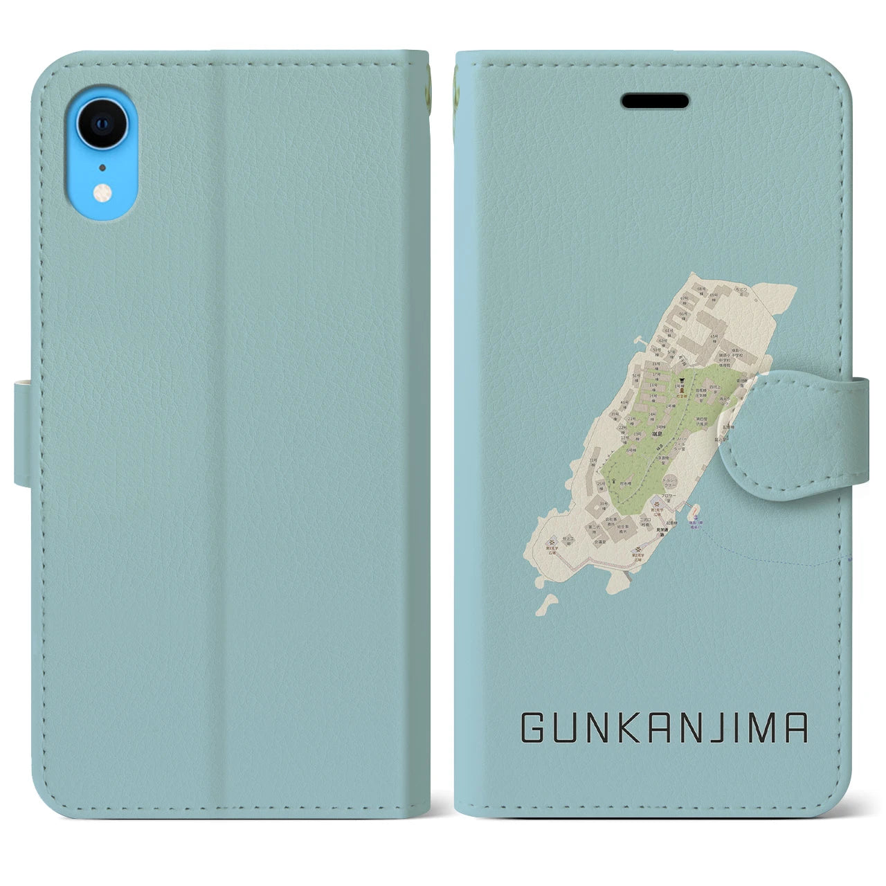 【軍艦島(長崎県)】地図柄iPhoneケース(手帳タイプ)ナチュラル・iPhone XR 用