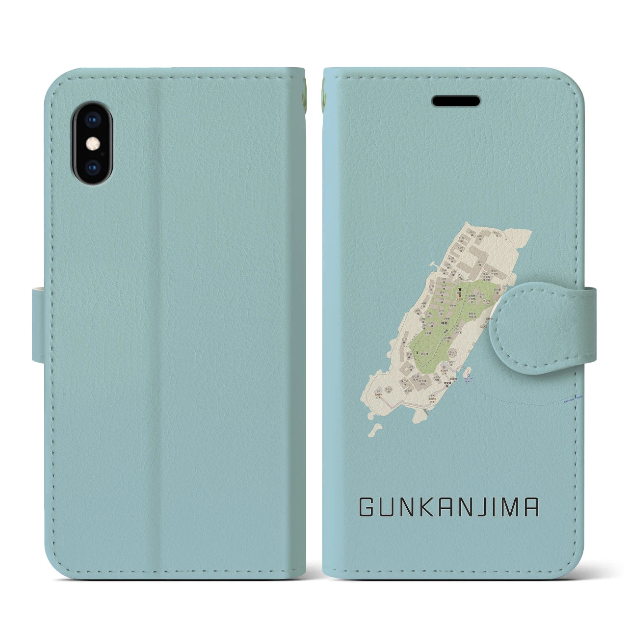 【軍艦島(長崎県)】地図柄iPhoneケース(手帳タイプ)ナチュラル・iPhone XS / X 用