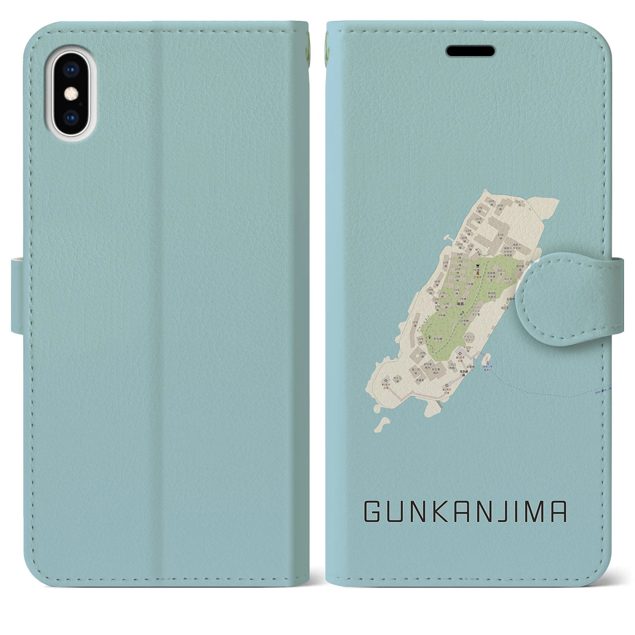 【軍艦島(長崎県)】地図柄iPhoneケース(手帳タイプ)ナチュラル・iPhone XS Max 用
