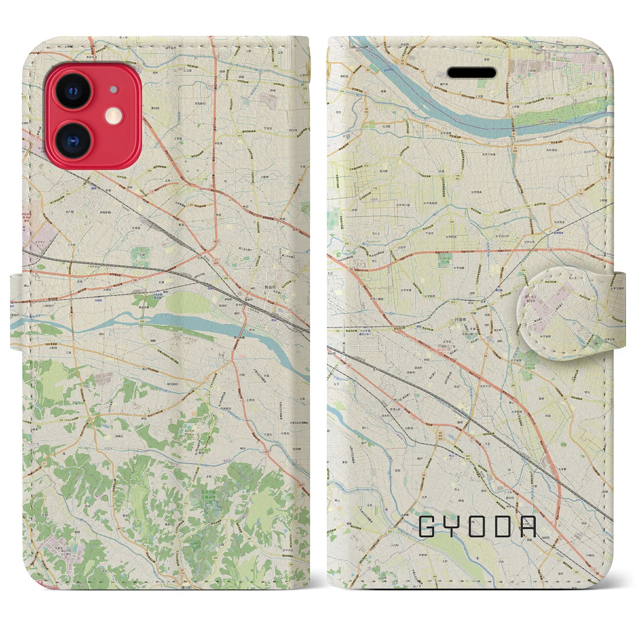 【行田(埼玉県)】地図柄iPhoneケース(手帳タイプ)ナチュラル・iPhone 11 用