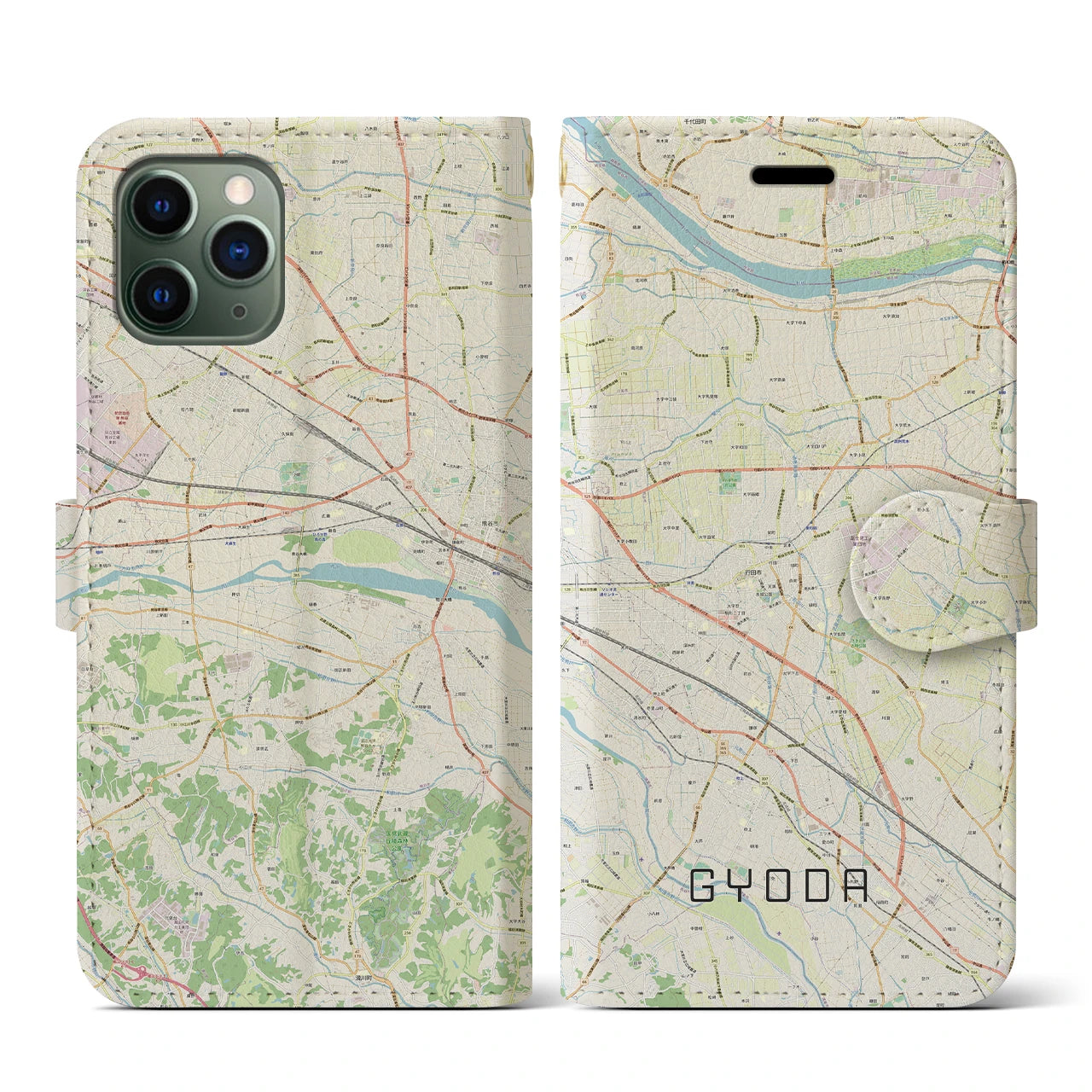【行田(埼玉県)】地図柄iPhoneケース(手帳タイプ)ナチュラル・iPhone 11 Pro 用