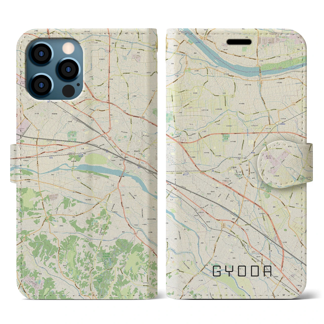 【行田(埼玉県)】地図柄iPhoneケース(手帳タイプ)ナチュラル・iPhone 12 / 12 Pro 用