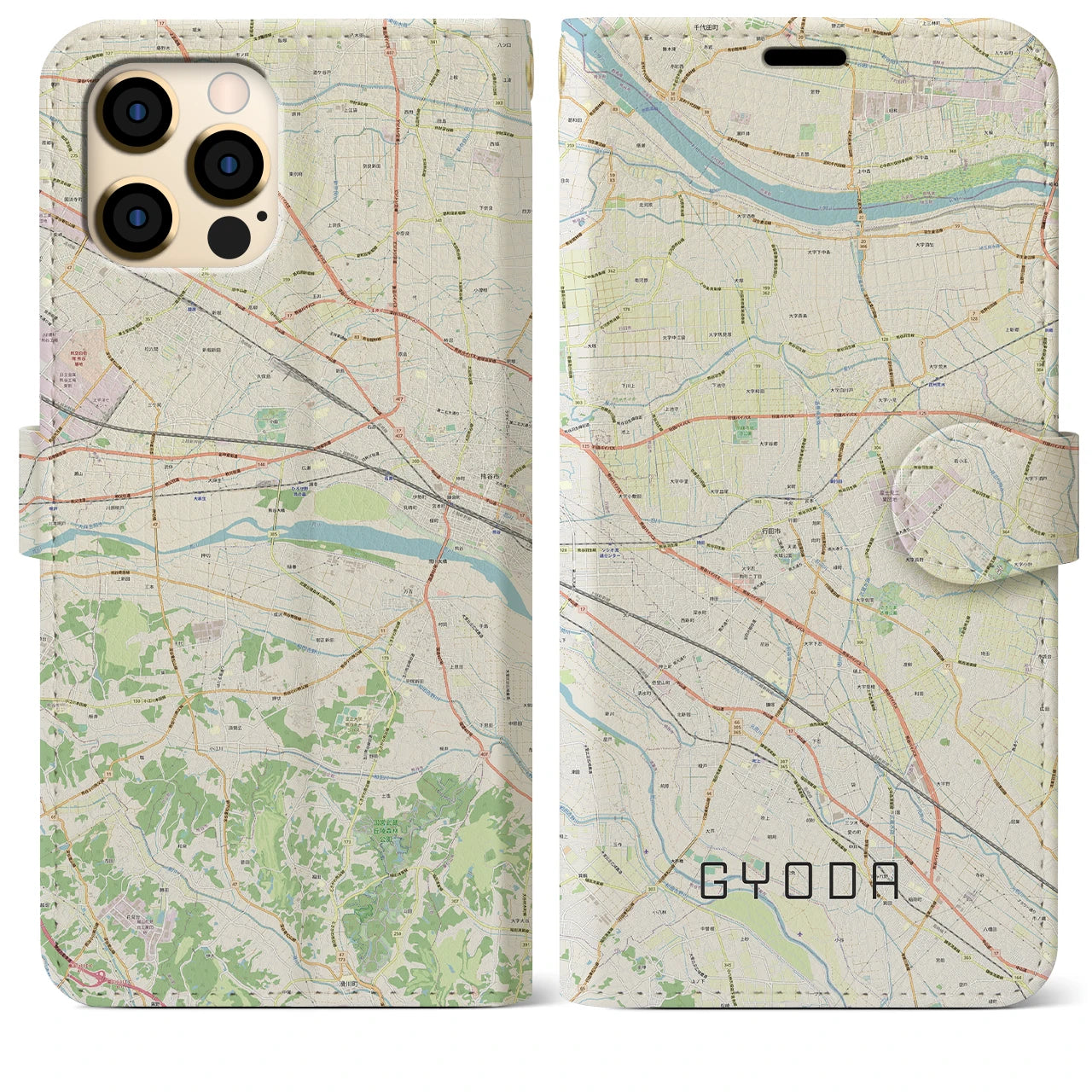 【行田(埼玉県)】地図柄iPhoneケース(手帳タイプ)ナチュラル・iPhone 12 Pro Max 用