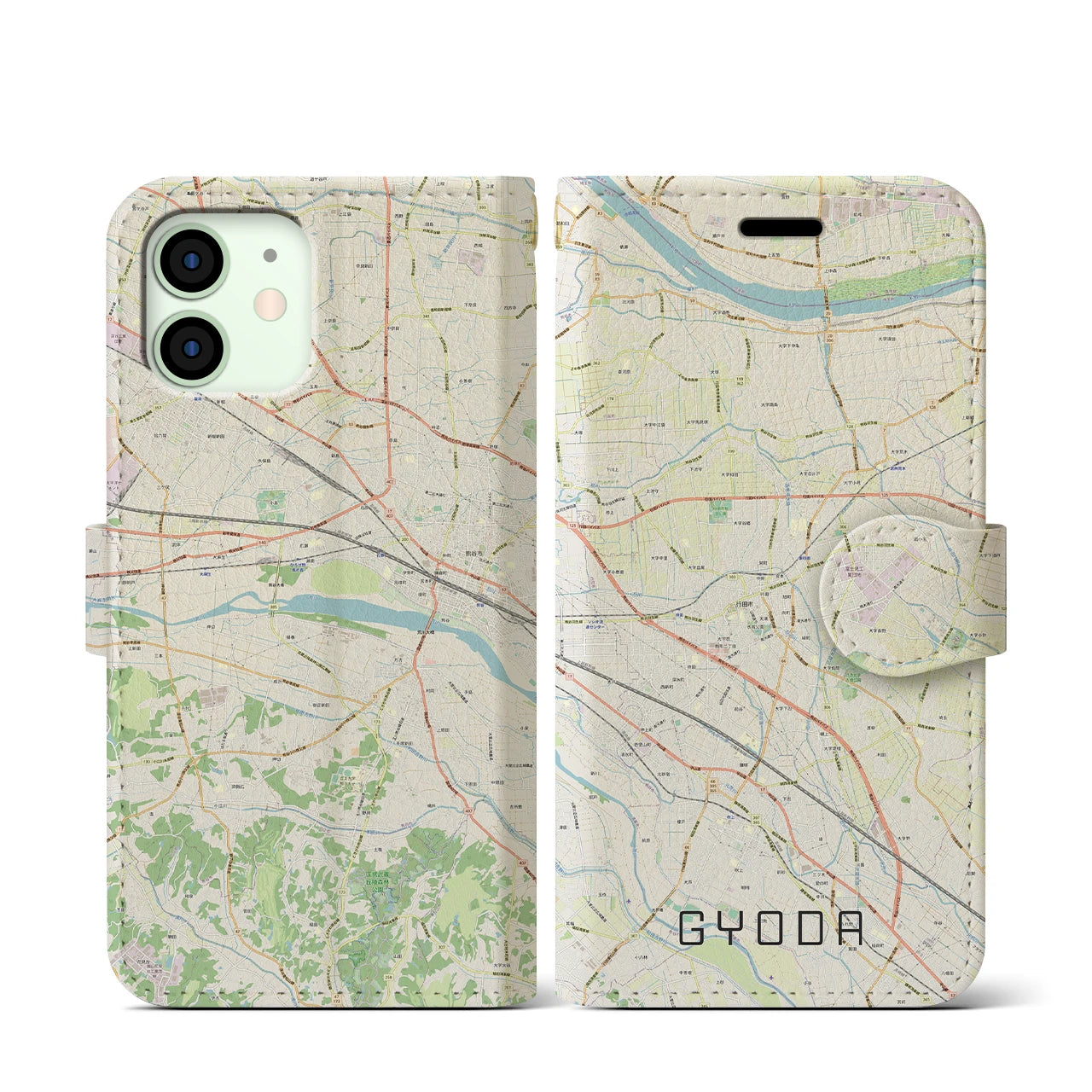 【行田(埼玉県)】地図柄iPhoneケース(手帳タイプ)ナチュラル・iPhone 12 mini 用