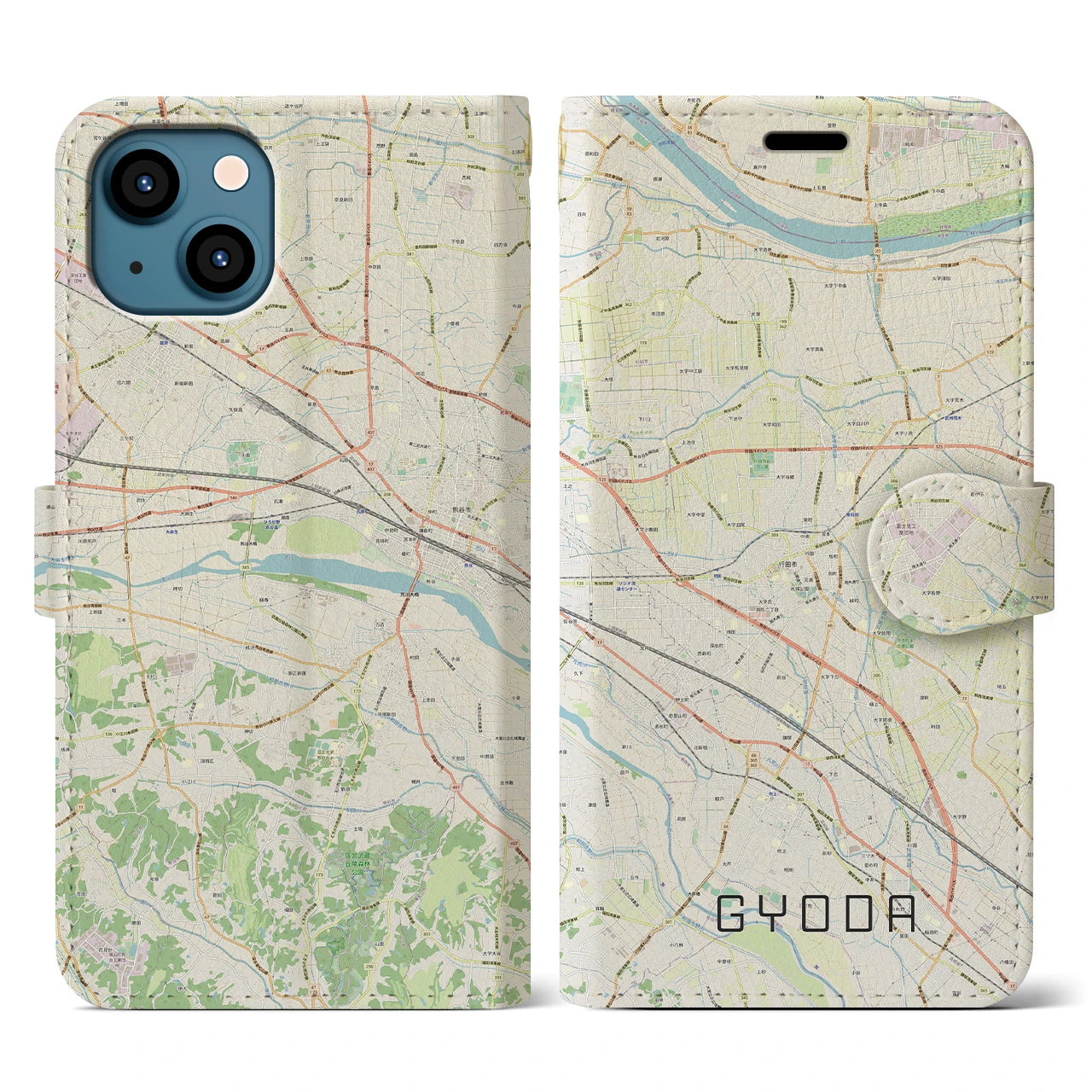 【行田(埼玉県)】地図柄iPhoneケース(手帳タイプ)ナチュラル・iPhone 13 用