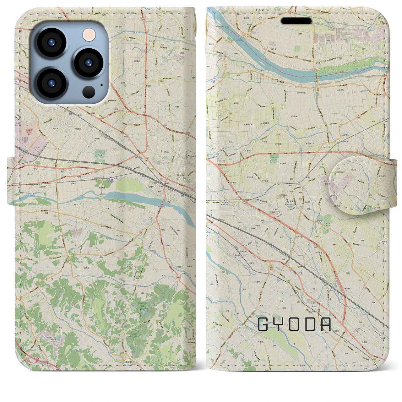 【行田(埼玉県)】地図柄iPhoneケース(手帳タイプ)ナチュラル・iPhone 13 Pro Max 用