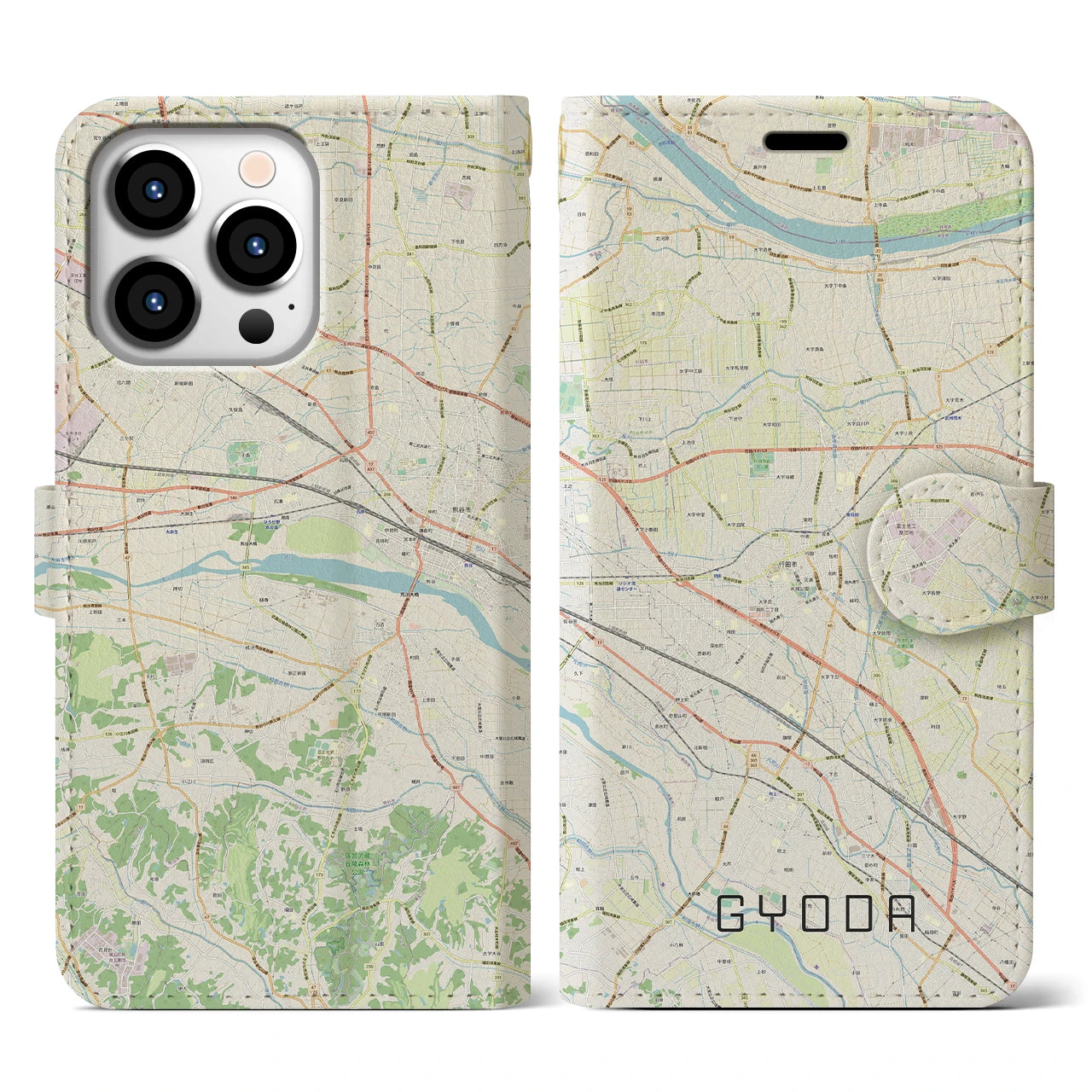 【行田(埼玉県)】地図柄iPhoneケース(手帳タイプ)ナチュラル・iPhone 13 Pro 用