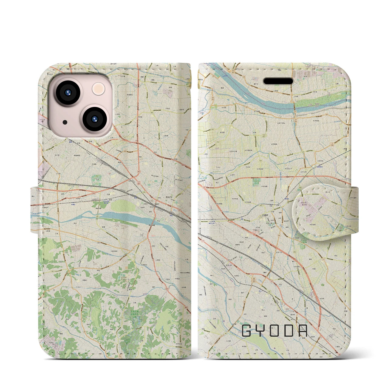 【行田(埼玉県)】地図柄iPhoneケース(手帳タイプ)ナチュラル・iPhone 13 mini 用