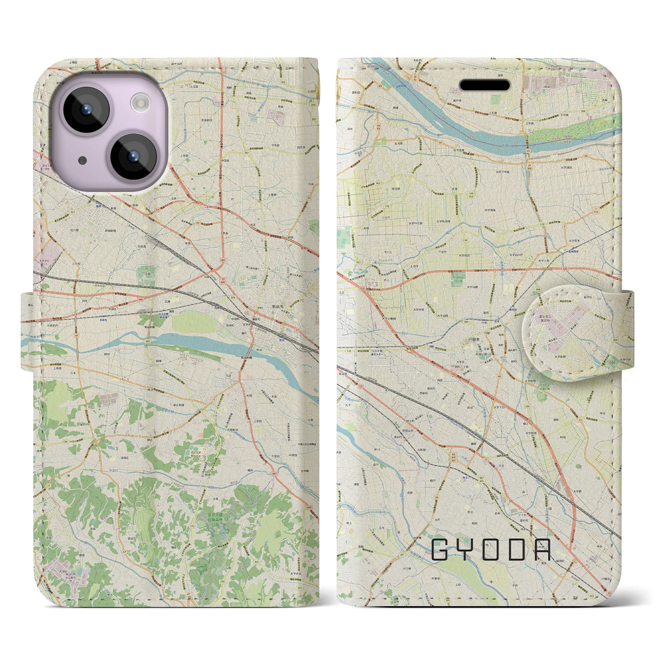 【行田(埼玉県)】地図柄iPhoneケース(手帳タイプ)ナチュラル・iPhone 14 用