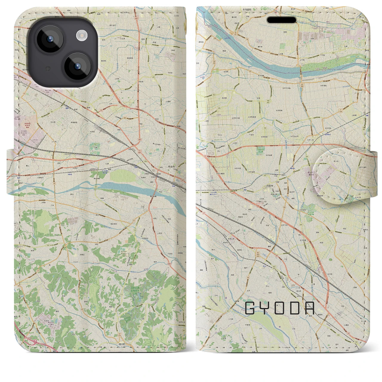 【行田(埼玉県)】地図柄iPhoneケース(手帳タイプ)ナチュラル・iPhone 14 Plus 用