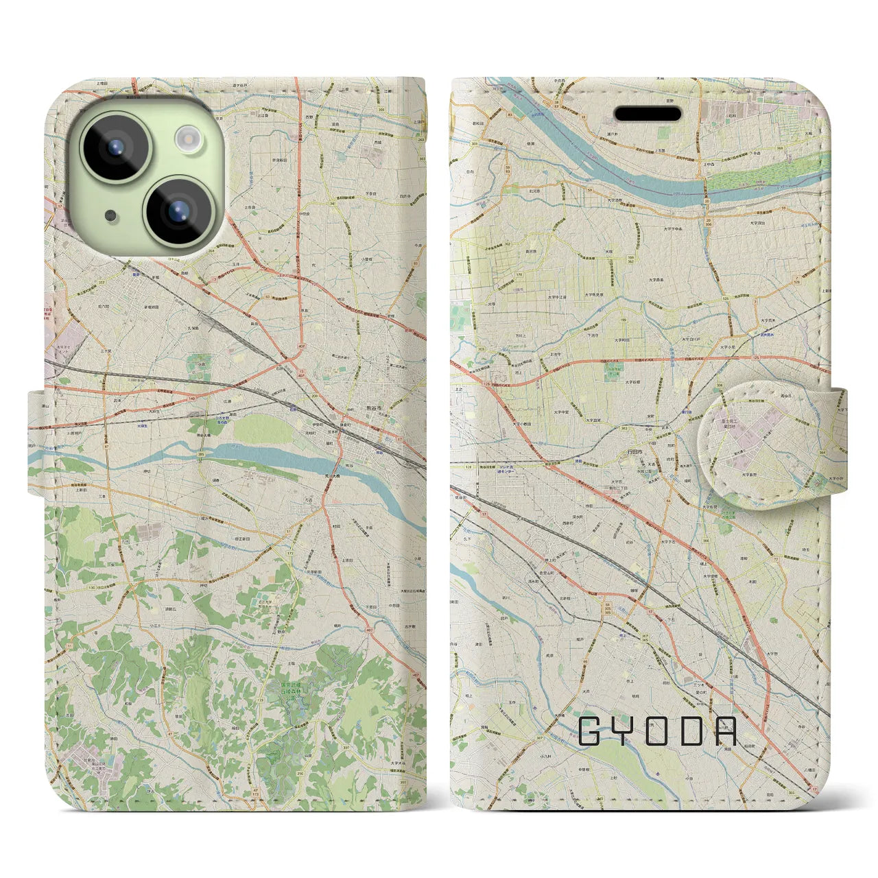 【行田(埼玉県)】地図柄iPhoneケース(手帳タイプ)ナチュラル・iPhone 15 用