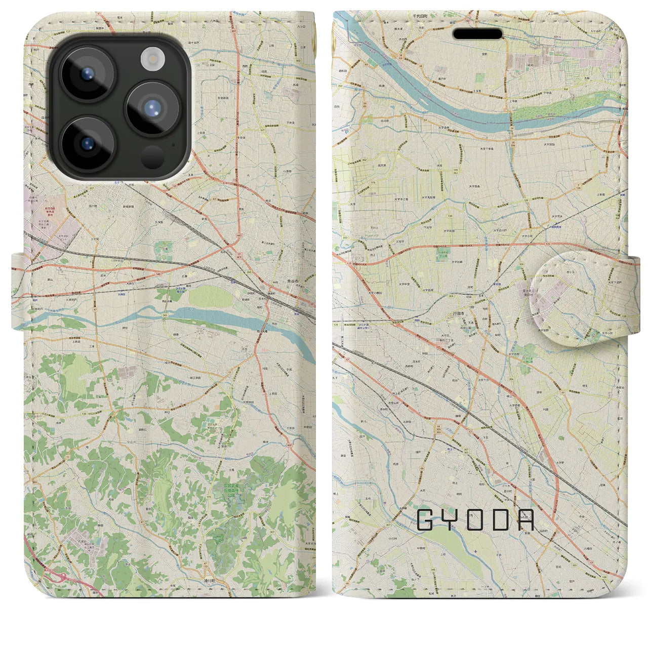 【行田(埼玉県)】地図柄iPhoneケース(手帳タイプ)ナチュラル・iPhone 15 Pro Max 用