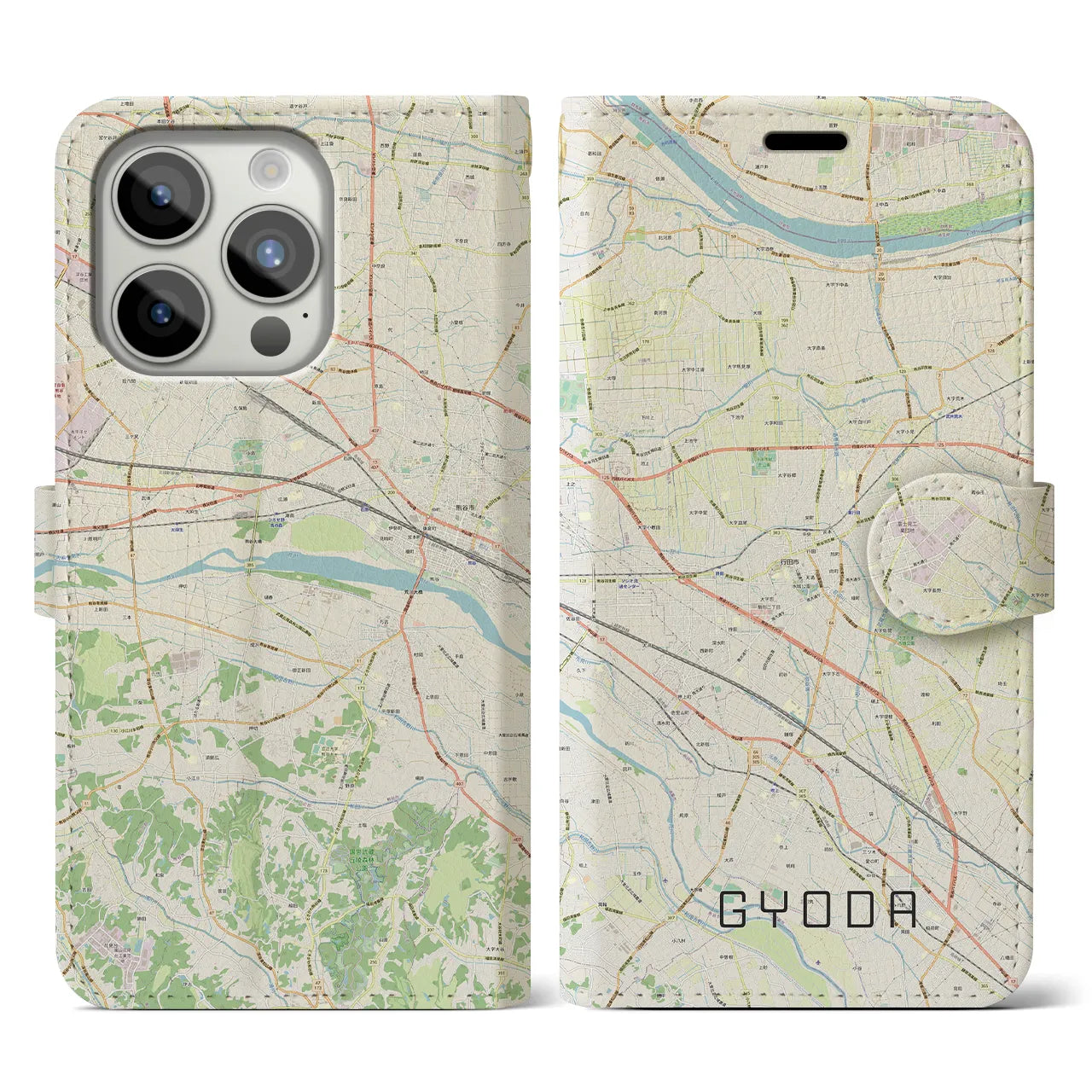 【行田(埼玉県)】地図柄iPhoneケース(手帳タイプ)ナチュラル・iPhone 15 Pro 用