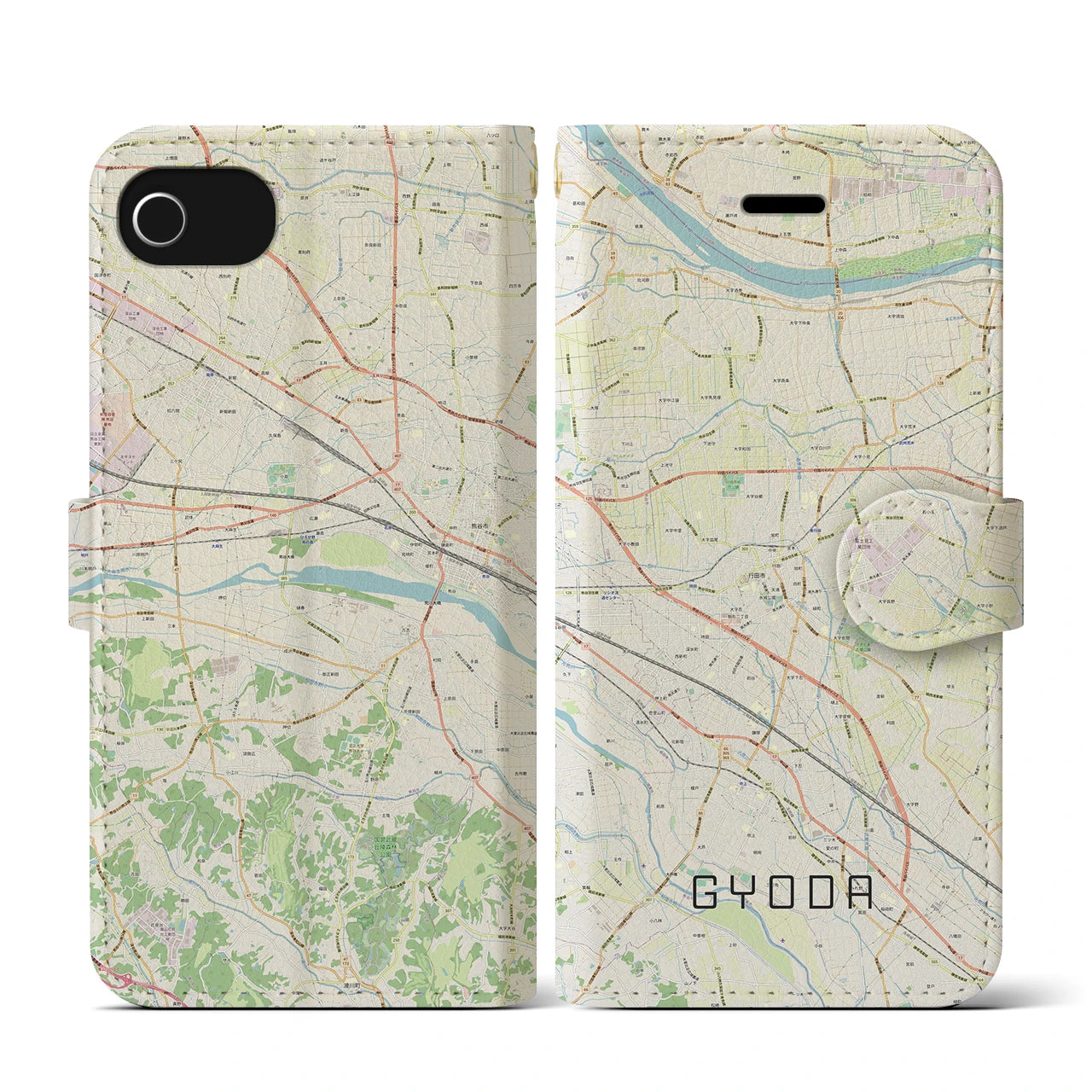 【行田(埼玉県)】地図柄iPhoneケース(手帳タイプ)ナチュラル・iPhone SE(第3 / 第2世代) / 8 / 7 / 6s / 6 用