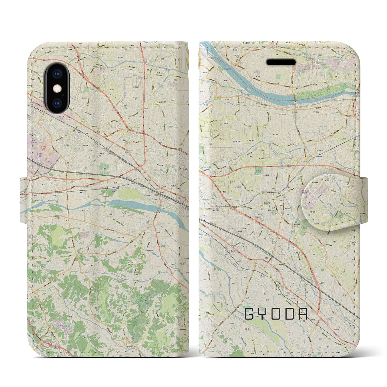 【行田(埼玉県)】地図柄iPhoneケース(手帳タイプ)ナチュラル・iPhone XS / X 用
