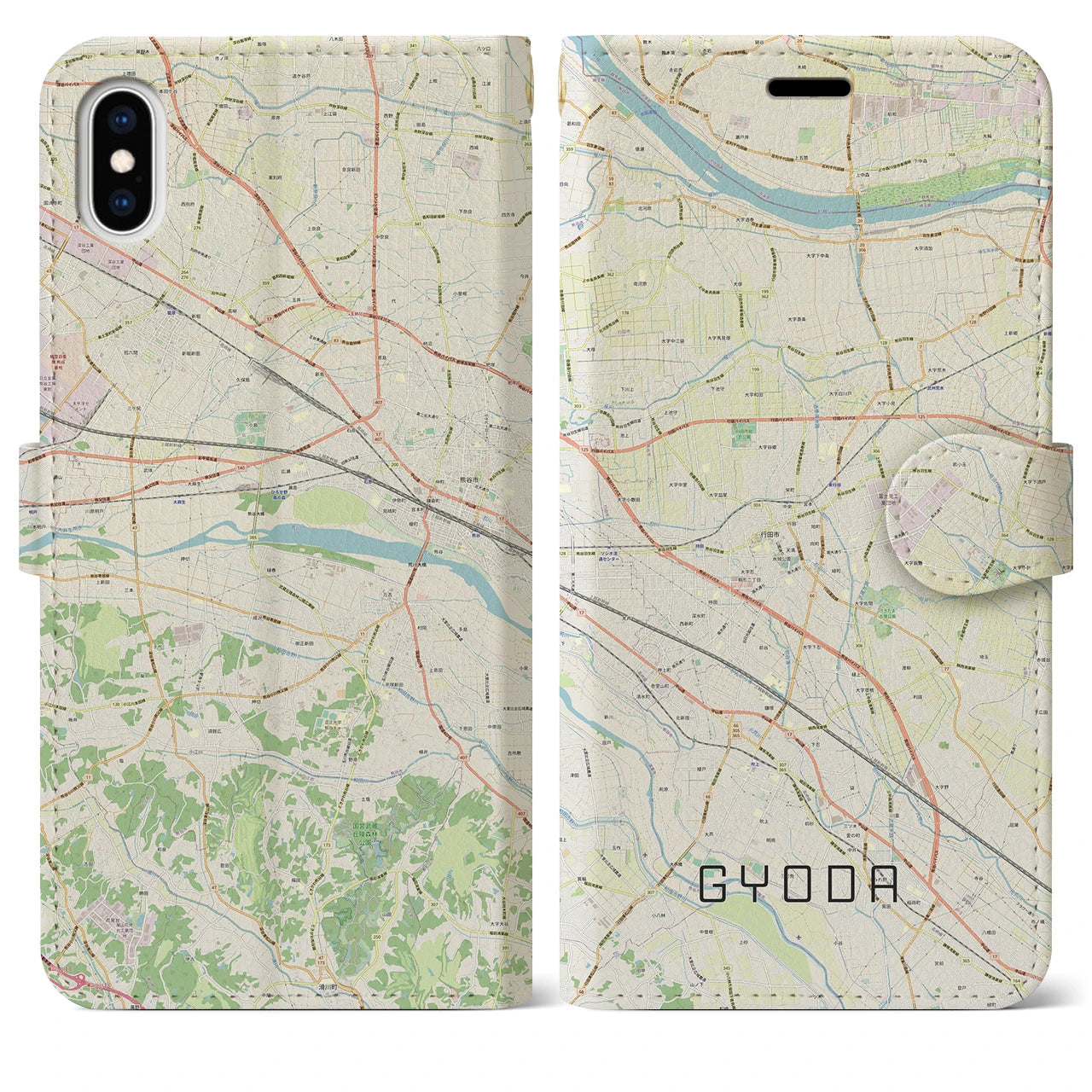【行田(埼玉県)】地図柄iPhoneケース(手帳タイプ)ナチュラル・iPhone XS Max 用