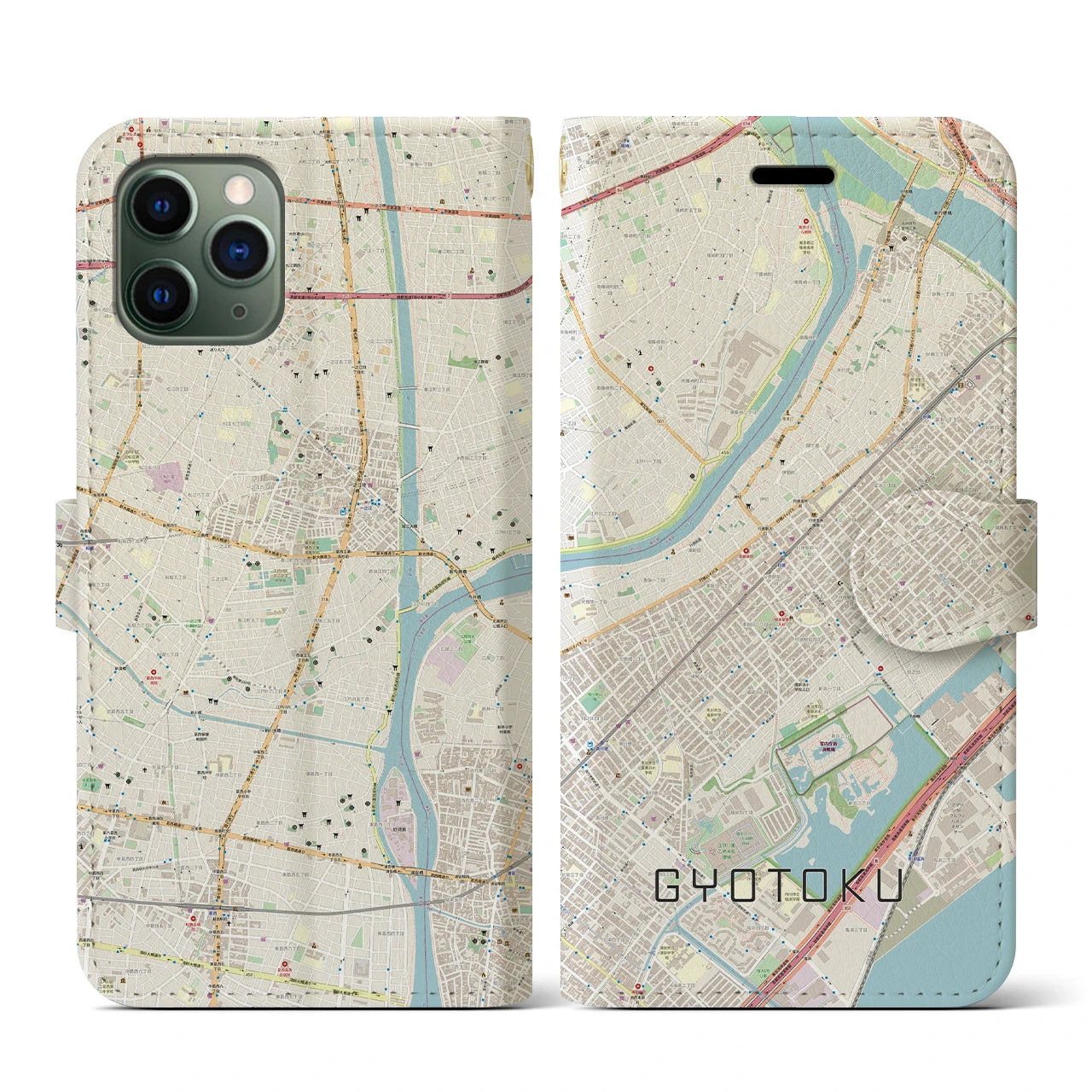 【行徳(千葉県)】地図柄iPhoneケース(手帳タイプ)ナチュラル・iPhone 11 Pro 用